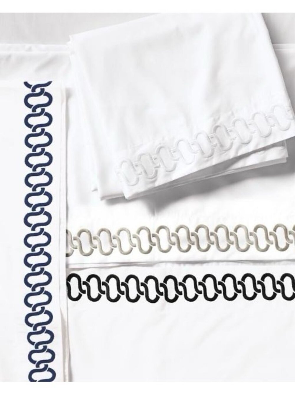 NEW Serena & Lily Savoy Embroidered Chain Euro Pillow Shams (Set of 2)-Black